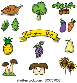 Doodle of happy thanksgiving set vector art