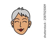 Doodle happy Woman with gray short hair. Vector hand drawn color illustration. International Womens Day