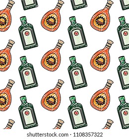 doodle hard liquor and wiskey bottle background