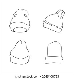 Doodle hat beanie design. Winter vector illustration isolated on white background.