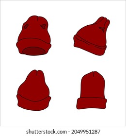 Doodle hat beanie design. Winter vector colorful illustration isolated on white background.