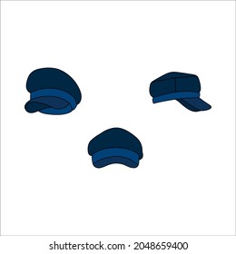 Doodle hat caps design. Winter vector colorful illustration isolated on white background.