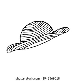 Sombrero de garabato sobre fondo blanco.Se puede usar la dirección vectorial en diseños de verano, textiles.