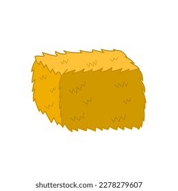 Doodle hay stack in cartoon style. Hand drawn farm square haystack element isolated on white background. Vector illustration