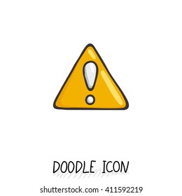 Doodle hazard warning sign with exclamation mark. Attention icon. Alert symbol.