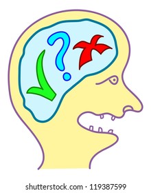 doodle head with yes or no choice thinking