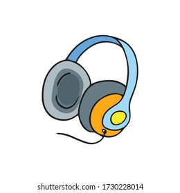 doodle headphones, vector illustration isolated on white background