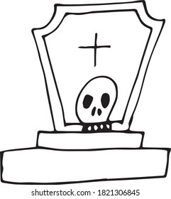 Doodle headstone set. Halloween spooky decoration. Vector illustration