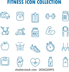 Doodle Health And Fitness outline flat icon collection set