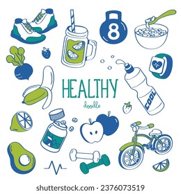 Doodle healthy. Hand drawn vector Illustration doodle with healthy.