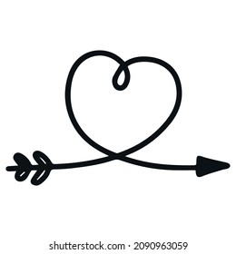 Doodle heart with arrow icon