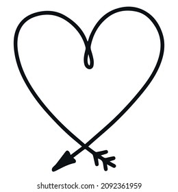 Doodle heart with arrow icon