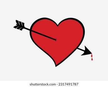Corazón de garabato con icono de flecha. Vector.