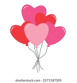 Doodle heart balloons valentine day clipart vector. Heart balloons coloring pages printable for valentine theme. Trace and color heart balloons. Valentine cute elements for card, poster, sticker.