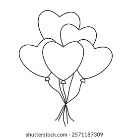 Doodle heart balloons valentine day clipart vector. Heart balloons coloring pages printable for valentine theme. Trace and color heart balloons. Valentine cute elements for card, poster, sticker.