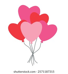 Doodle heart balloons valentine day clipart vector. Heart balloons coloring pages printable for valentine theme. Trace and color heart balloons. Valentine cute elements for card, poster, sticker.