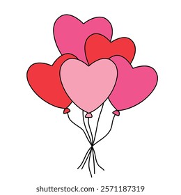 Doodle heart balloons valentine day clipart vector. Heart balloons coloring pages printable for valentine theme. Trace and color heart balloons. Valentine cute elements for card, poster, sticker.