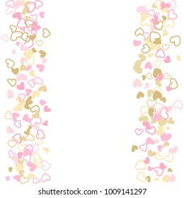 Doodle heart border vector pattern. Background frame illustration with love symbols heart confetti for wedding invitation card, Valentine's day border. Romantic feelings doodle, relationships concept.