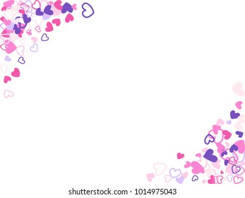 Doodle heart border vector pattern. Background frame illustration with love symbols heart confetti for wedding invitation card, Valentine's day border. Romantic feelings doodle, relationships concept.