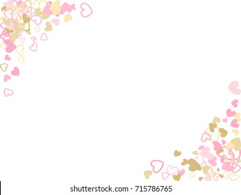 Doodle heart border vector pattern. Background frame illustration with love symbols heart confetti for wedding invitation card, Valentine's day border. 