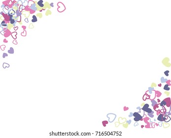 Doodle heart border vector pattern. Background frame illustration with love symbols heart confetti for wedding invitation card, Valentine's day border. Romantic feelings doodle, relationships concept.