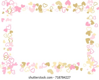 Doodle heart border vector pattern. Background frame illustration with love symbols heart confetti for wedding invitation card, Valentine's day border. Romantic feelings doodle, relationships concept.