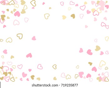 Doodle heart border vector pattern. Background frame illustration with love symbols heart confetti for wedding invitation card, Valentine's day border. Romantic feelings doodle, relationships concept.
