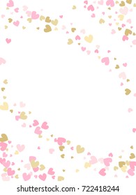 Doodle heart border vector pattern. Background frame illustration with love symbols heart confetti for wedding invitation card, Valentine's day border. Romantic feelings doodle, relationships concept.