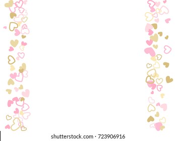 Doodle heart border vector pattern. Background frame illustration with love symbols heart confetti for wedding invitation card, Valentine's day border. Romantic feelings doodle, relationships concept.