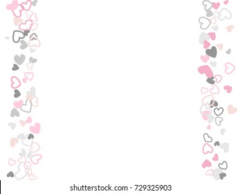 Doodle heart border vector pattern. Background frame illustration with love symbols heart confetti for wedding invitation card, Valentine's day border. Romantic feelings doodle, relationships concept.