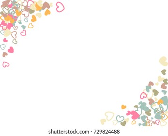 Doodle heart border vector pattern. Background frame illustration with love symbols heart confetti for wedding invitation card, Valentine's day border. Romantic feelings doodle, relationships concept.