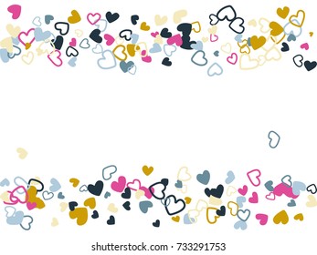 Doodle heart border vector pattern. Background frame illustration with love symbols heart confetti for wedding invitation card, Valentine's day border. Romantic feelings doodle, relationships concept.