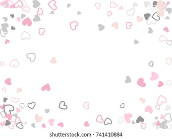 Doodle heart border vector pattern. Background frame illustration with love symbols heart confetti for wedding invitation card, Valentine's day border. Romantic feelings doodle, relationships concept.