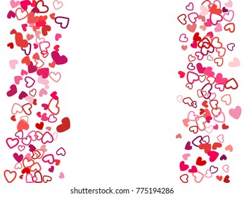 Doodle heart border vector pattern. Background frame illustration with love symbols heart confetti for wedding invitation card, Valentine's day border. Romantic feelings doodle, relationships concept.