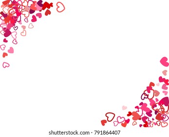Doodle heart border vector pattern. Background frame illustration with love symbols heart confetti for wedding invitation card, Valentine's day border. Romantic feelings doodle, relationships concept.