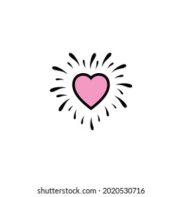 Doodle Heart Burst On White Background, Line Sparkle Explosion