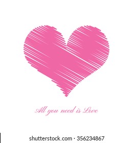 doodle heart card white and pink. All you need is Love message