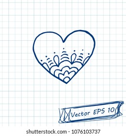 Doodle Heart. Contour. Style of children's drawing. Doodle drawing on a sheet of notebook