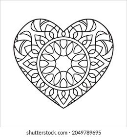 Doodle heart decorative mandala coloring page. Oriental pattern vector illustration isolated on white background