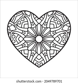 Doodle heart decorative mandala coloring page. Oriental pattern vector illustration isolated on white background