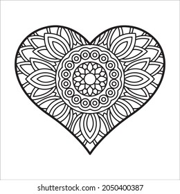Doodle heart decorative mandala coloring page. Oriental pattern vector illustration isolated on white background