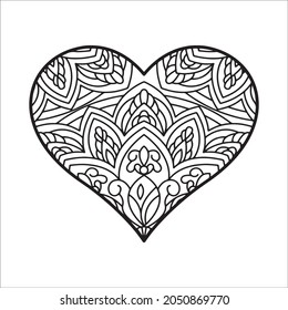 Doodle Herz dekorative Mandala Färbung Seite. Orientalische Muster, Vektorgrafik einzeln auf weißem Hintergrund