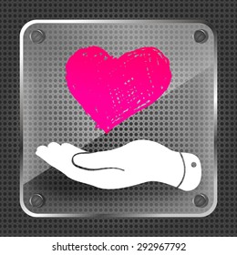 doodle heart in flat hand icon - vector illustration