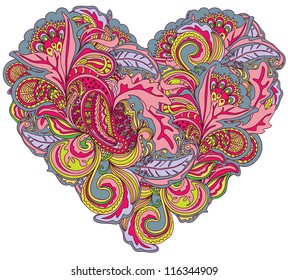 Doodle heart, floral pattern. Design template. Abstract background.