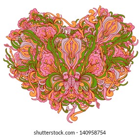 Doodle heart, floral pattern. Design template. Abstract background.