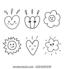Doodle heart and flower abstract handdrawn