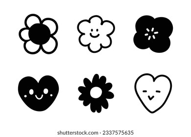 Doodle heart and flower abstract handdrawn with black and white