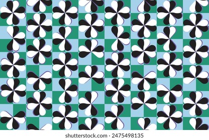 Doodle corazón flor patrón sin costura en verde ilustración de cheque Fondo de pantalla de Vector de fondo 