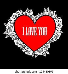 Doodle heart with flowers in tattoo style.