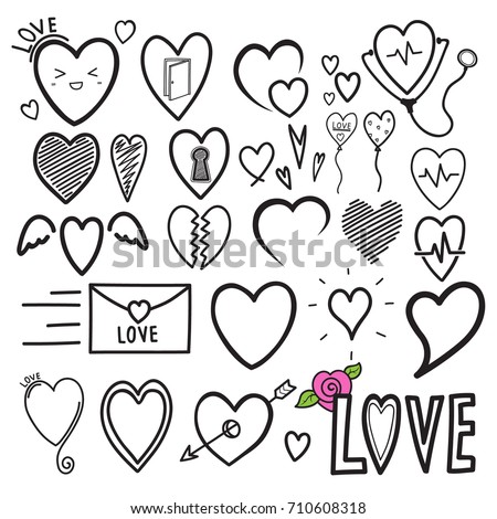 doodle heart hand drawing. icon for love and medical. vector illustration. 